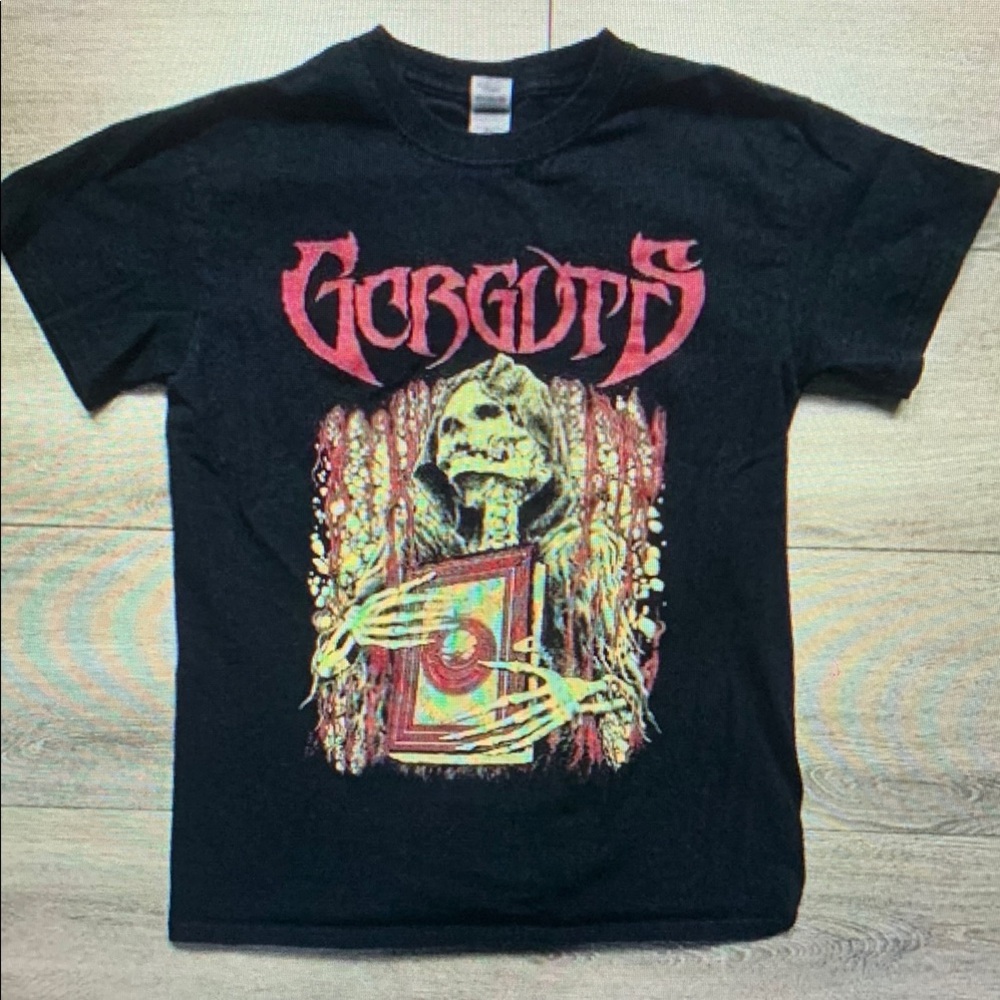 Black Graphic T-Shirt with Red and Yellow Design